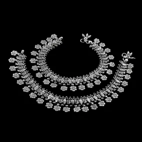 Real Silver Women Oxidized Anklets Ankle Pair 10.5"