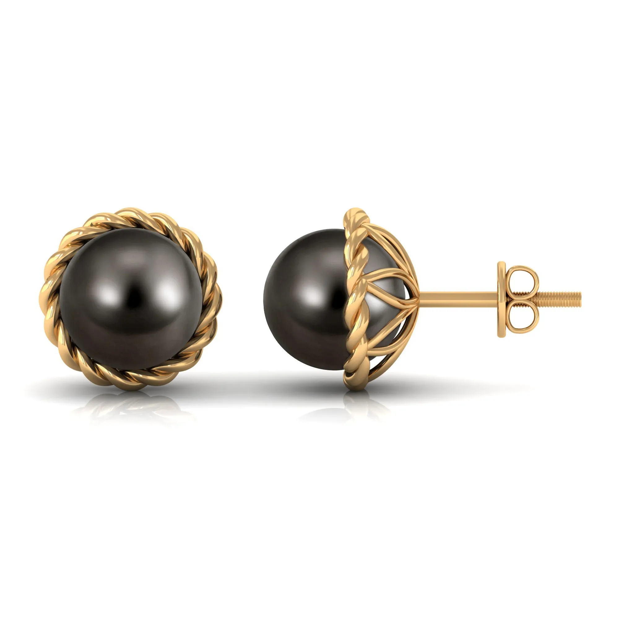 Round Black Tahitian Pearl Solitaire Stud Earrings