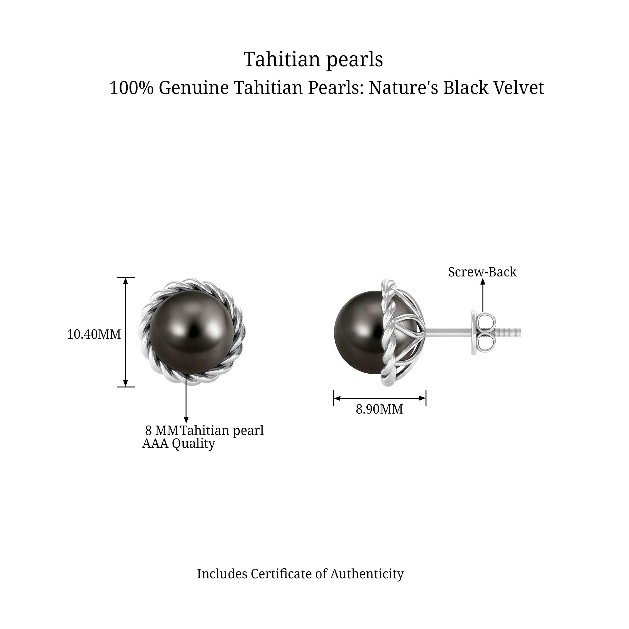 Round Black Tahitian Pearl Solitaire Stud Earrings
