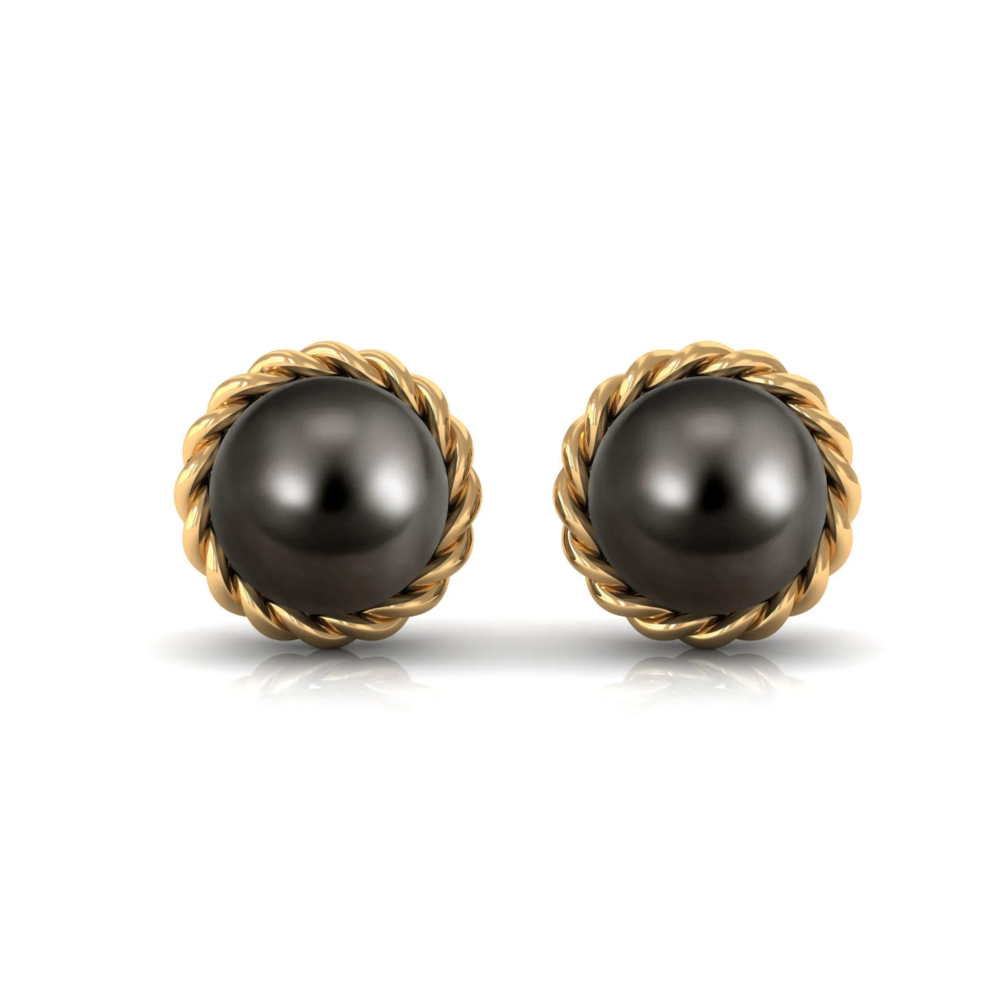 Round Black Tahitian Pearl Solitaire Stud Earrings