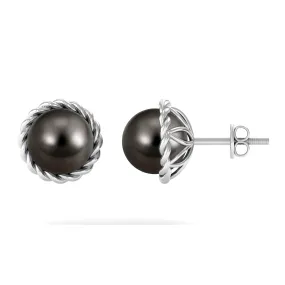 Round Black Tahitian Pearl Solitaire Stud Earrings