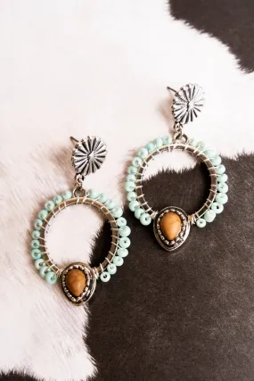 SALE! Mint and Brown Sea Cliff Beaded Hoop Earrings