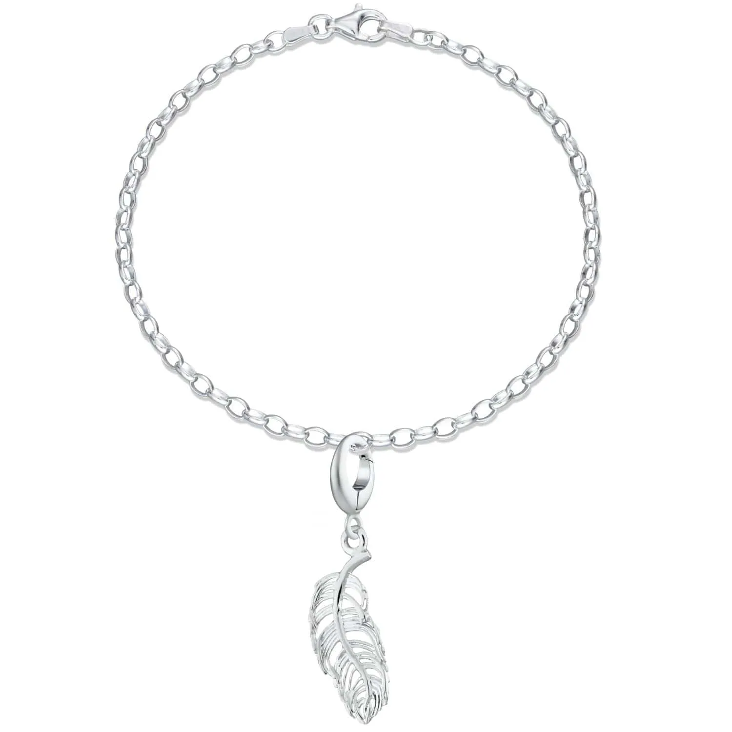 Silver Feather Charm Bracelet