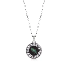Silver Peacock Feather Circle Charm Classic Necklace