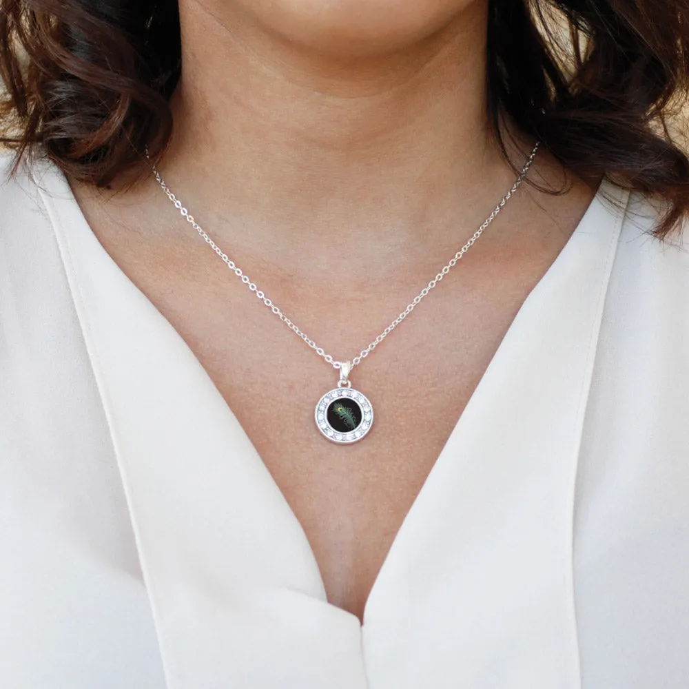 Silver Peacock Feather Circle Charm Classic Necklace