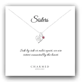 Sister Infinity Knot Necklace with Birthstone in Sterling Silver 925, Personalised Jewellery Gift
