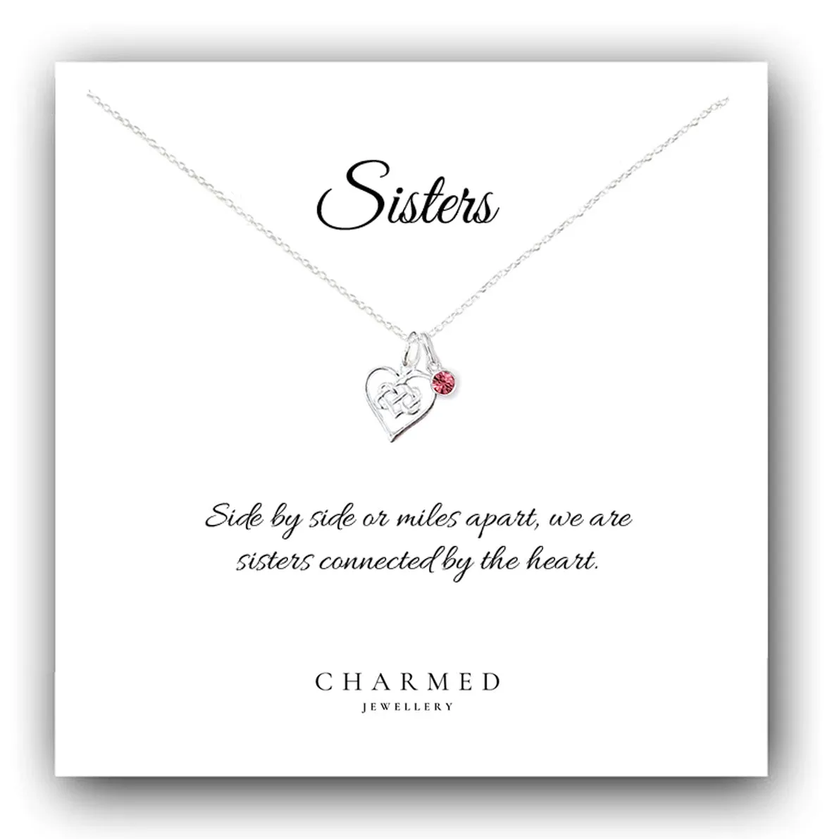 Sister Infinity Knot Necklace with Birthstone in Sterling Silver 925, Personalised Jewellery Gift