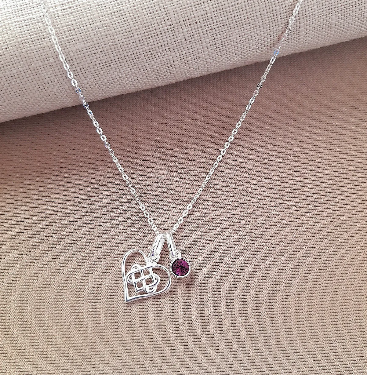 Sister Infinity Knot Necklace with Birthstone in Sterling Silver 925, Personalised Jewellery Gift