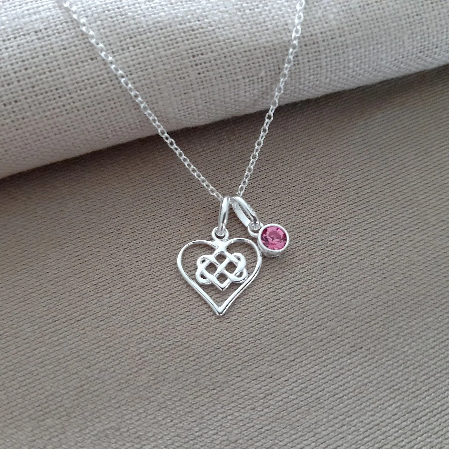 Sister Infinity Knot Necklace with Birthstone in Sterling Silver 925, Personalised Jewellery Gift