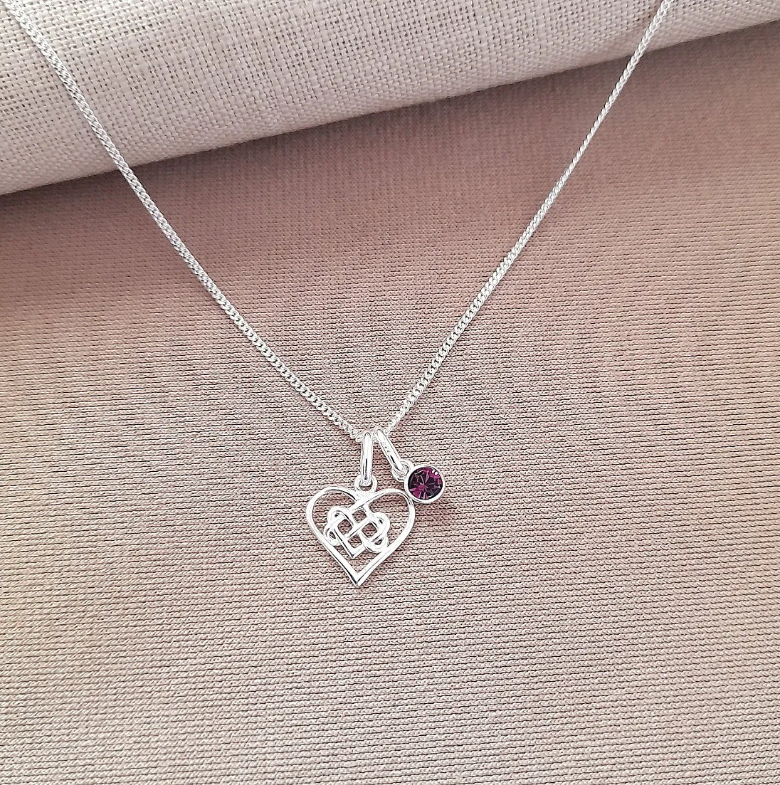Sister Infinity Knot Necklace with Birthstone in Sterling Silver 925, Personalised Jewellery Gift