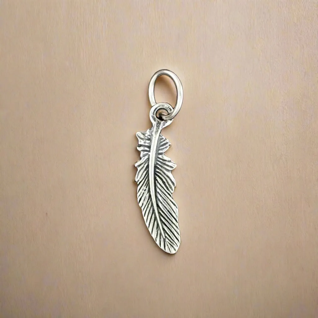 Small Feather Charm in Sterling Silver
