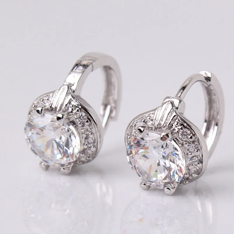 Smart Chic White Zircon Earring Gold Platinum Plated Lady Small Huggie Hoops Earrings for Women Jewelry Earing