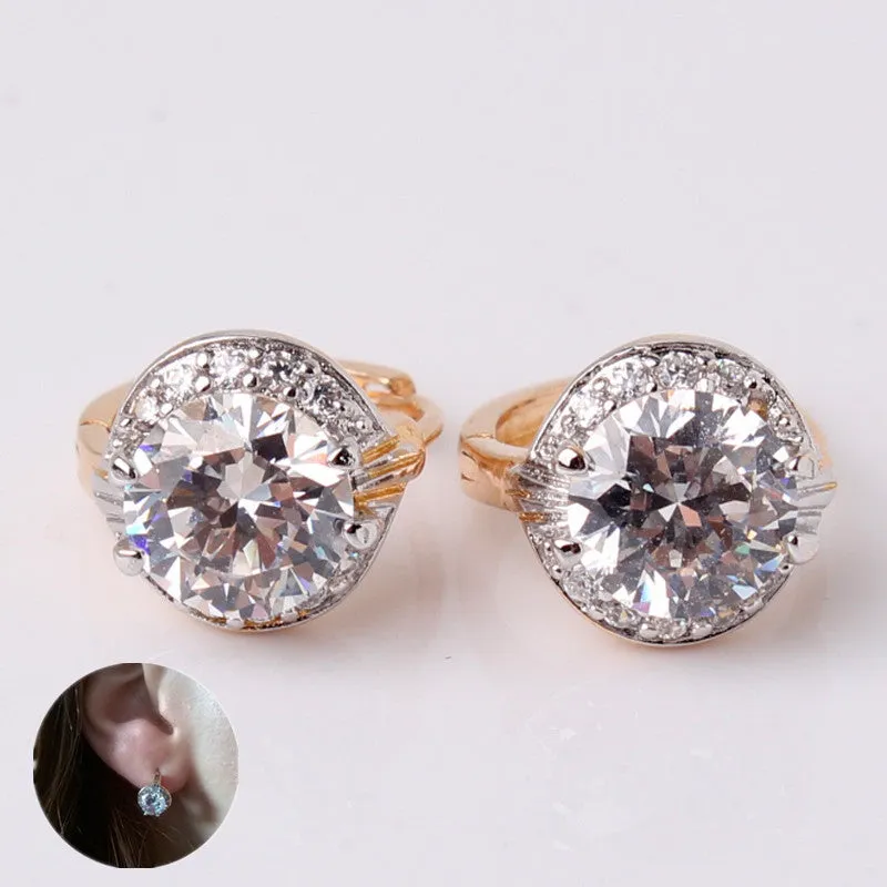 Smart Chic White Zircon Earring Gold Platinum Plated Lady Small Huggie Hoops Earrings for Women Jewelry Earing