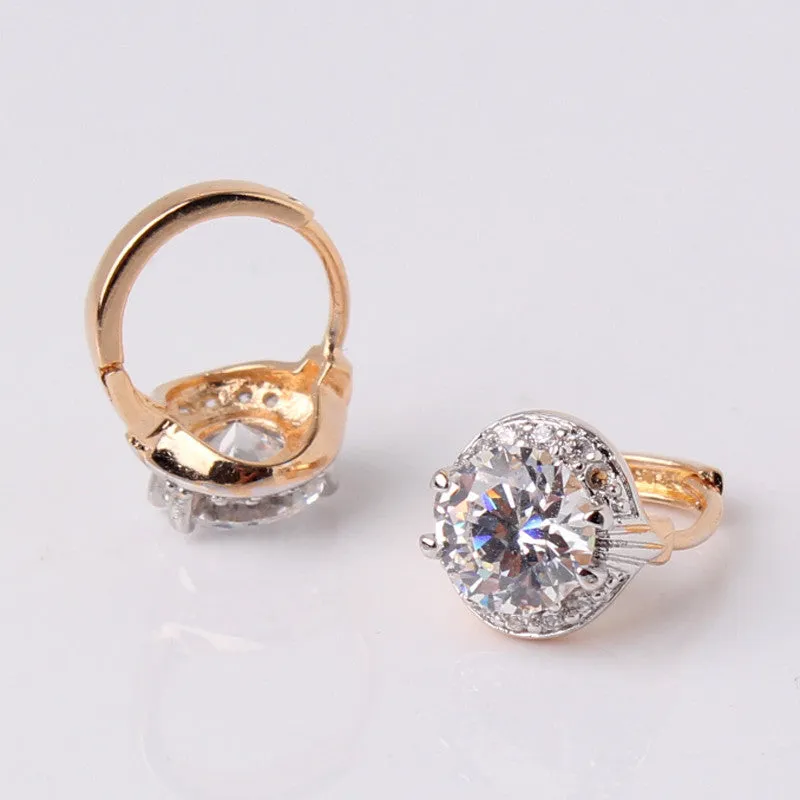 Smart Chic White Zircon Earring Gold Platinum Plated Lady Small Huggie Hoops Earrings for Women Jewelry Earing