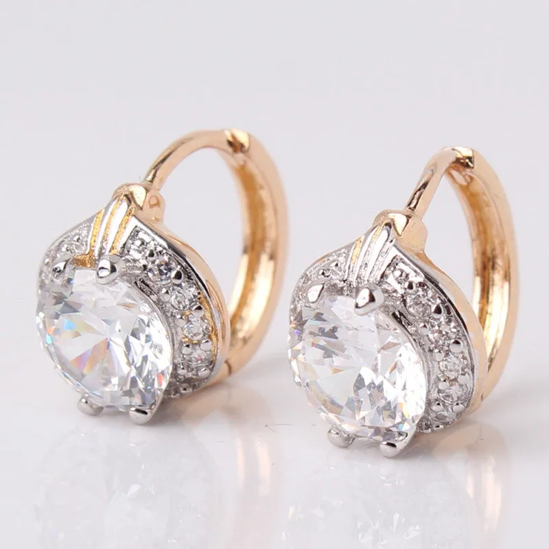 Smart Chic White Zircon Earring Gold Platinum Plated Lady Small Huggie Hoops Earrings for Women Jewelry Earing