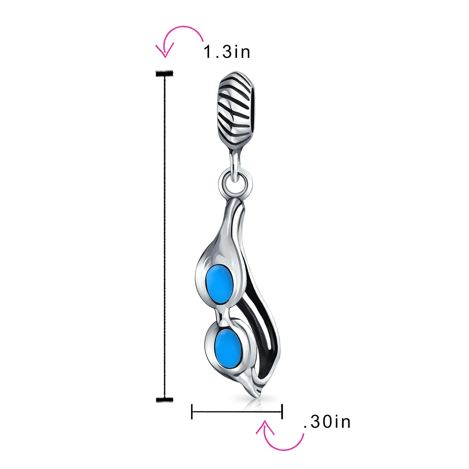 Sport Blue Skier Glass Charm Bead for European Bracelet - Enamel Sterling Silver