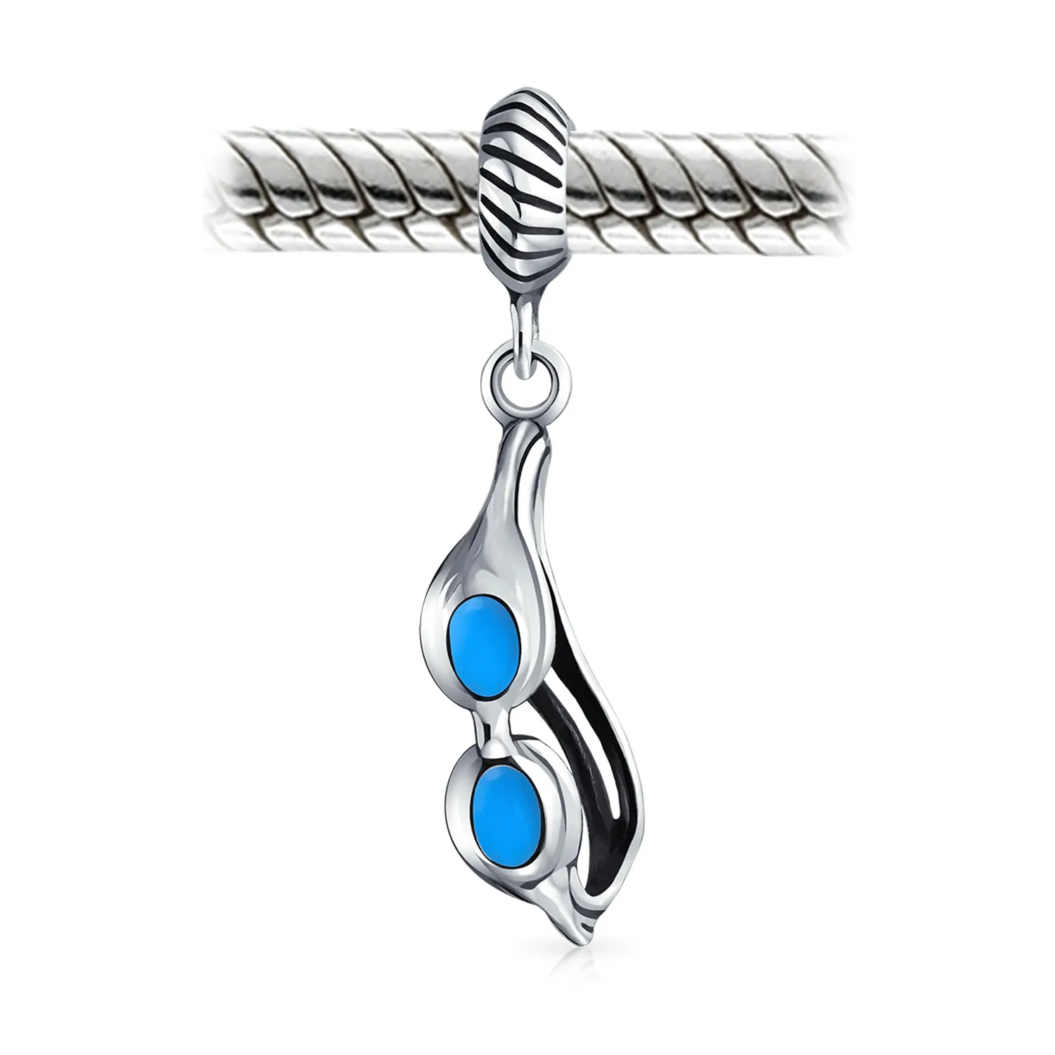 Sport Blue Skier Glass Charm Bead for European Bracelet - Enamel Sterling Silver