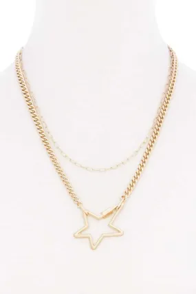 Star Pendnat Cuban Link Layered Metal Necklace