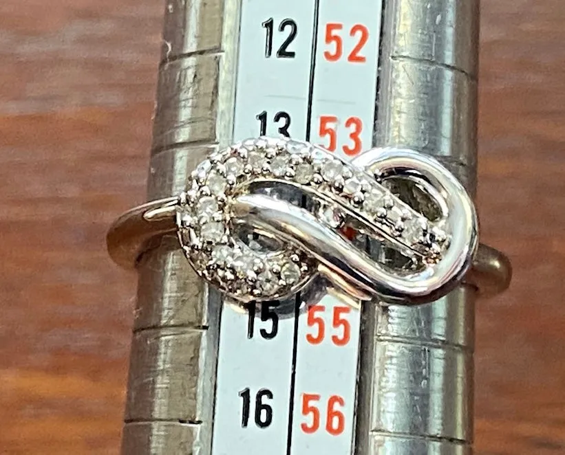 Sterling Silver 925 Diamond Infinity Knot Ring Sz 6.75