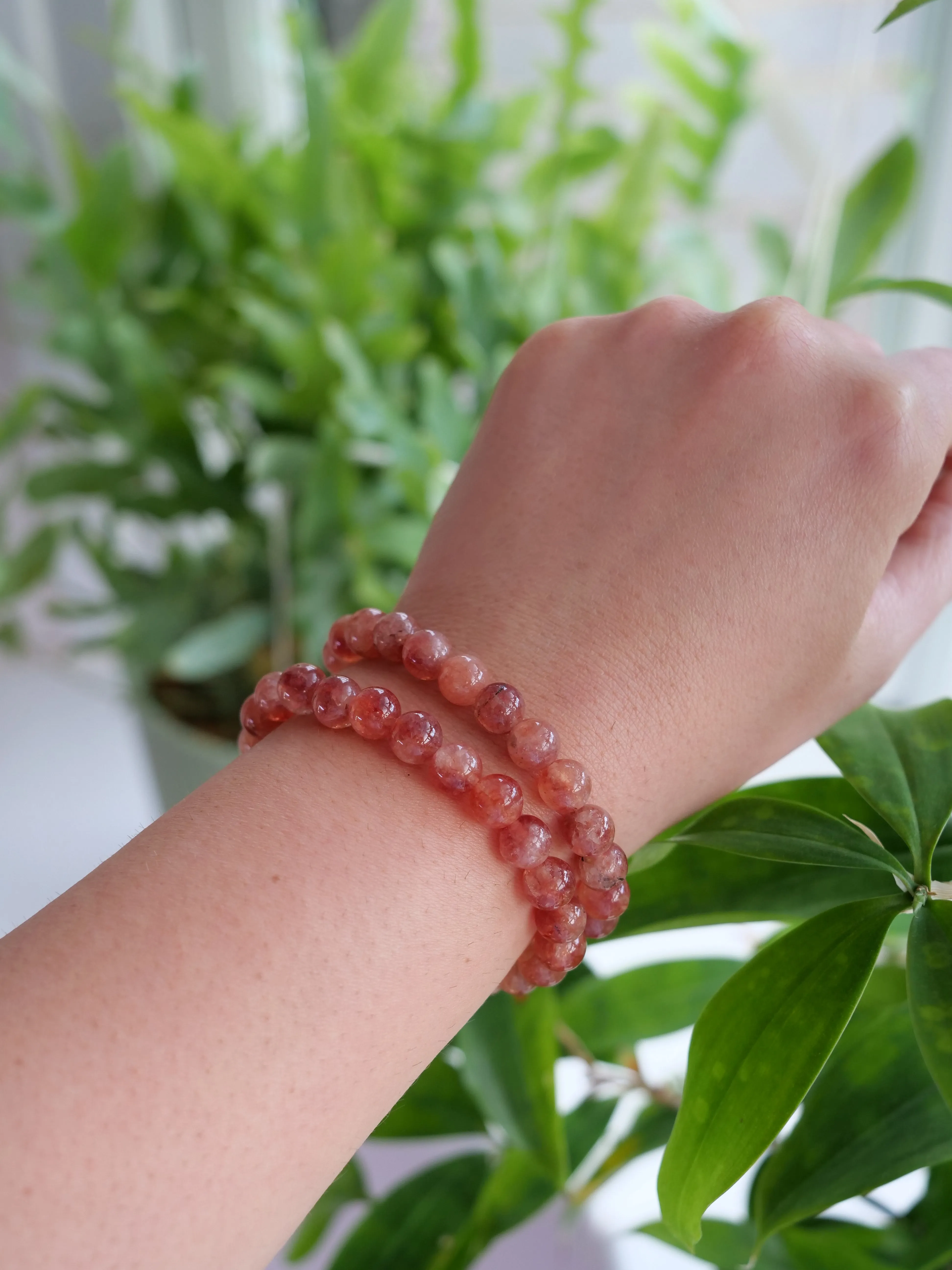 Sunstone 8mm Beaded Natural Gemstone Elastic Bracelet, Genuine Top Grade Gift Jewelry, Men Women Fashion Crystal Energy Jewellery