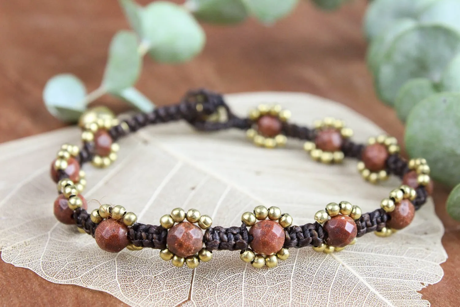 Sunstone Brass and Bell Bracelet