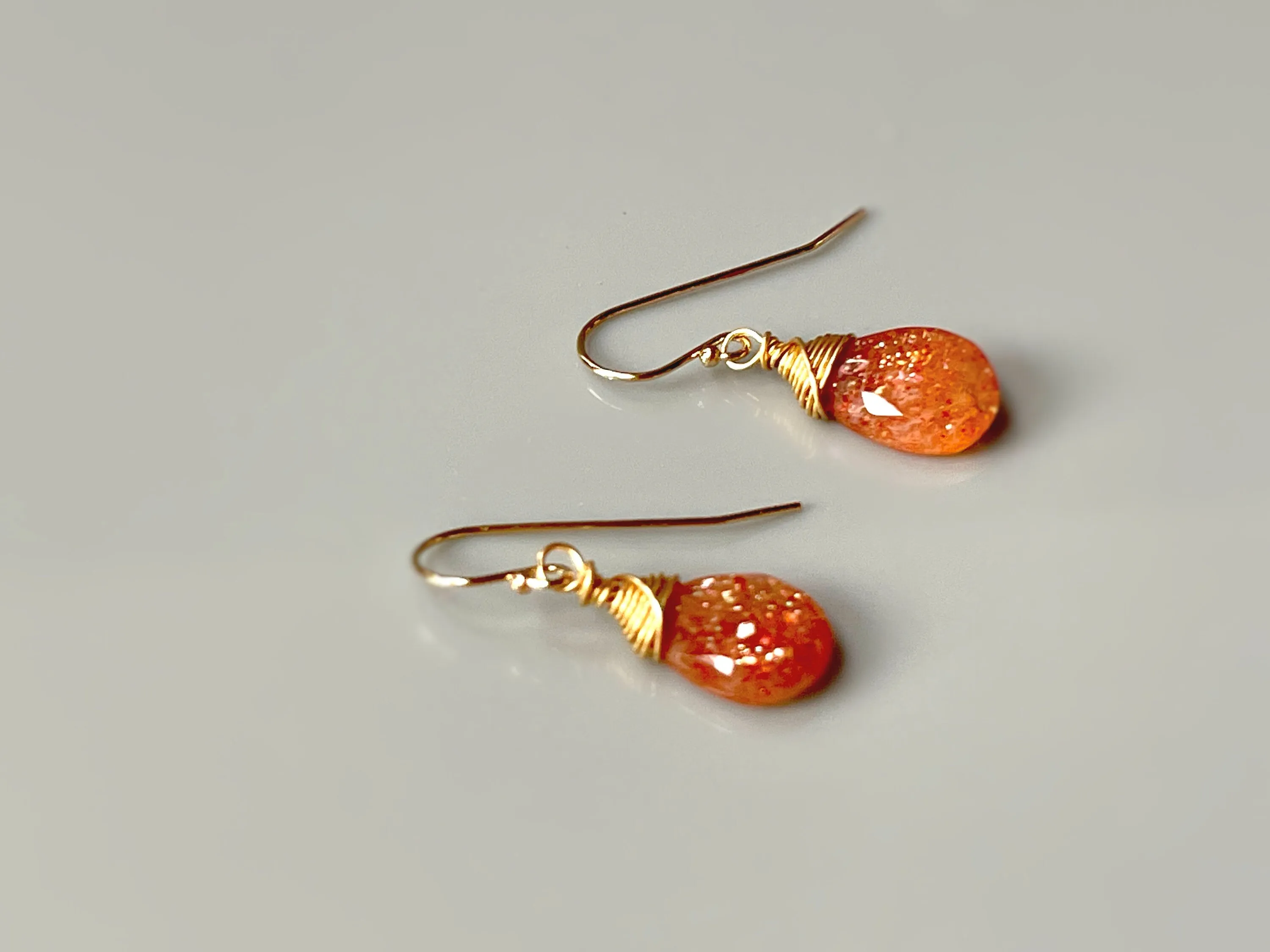 Sunstone Earrings dangle 14k Gold fill