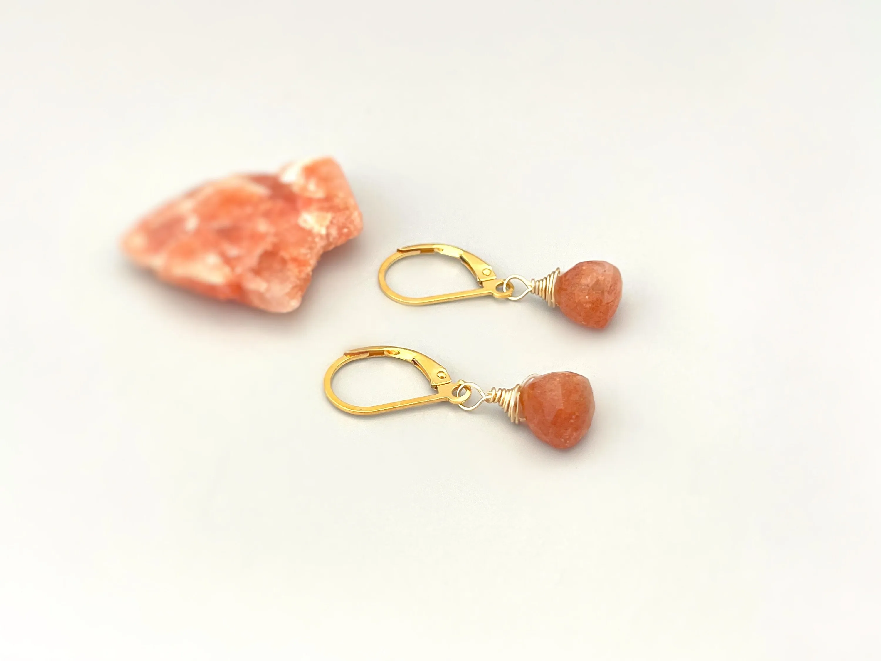 Sunstone earrings dangle 14k gold, Sterling Silver, Rose Gold