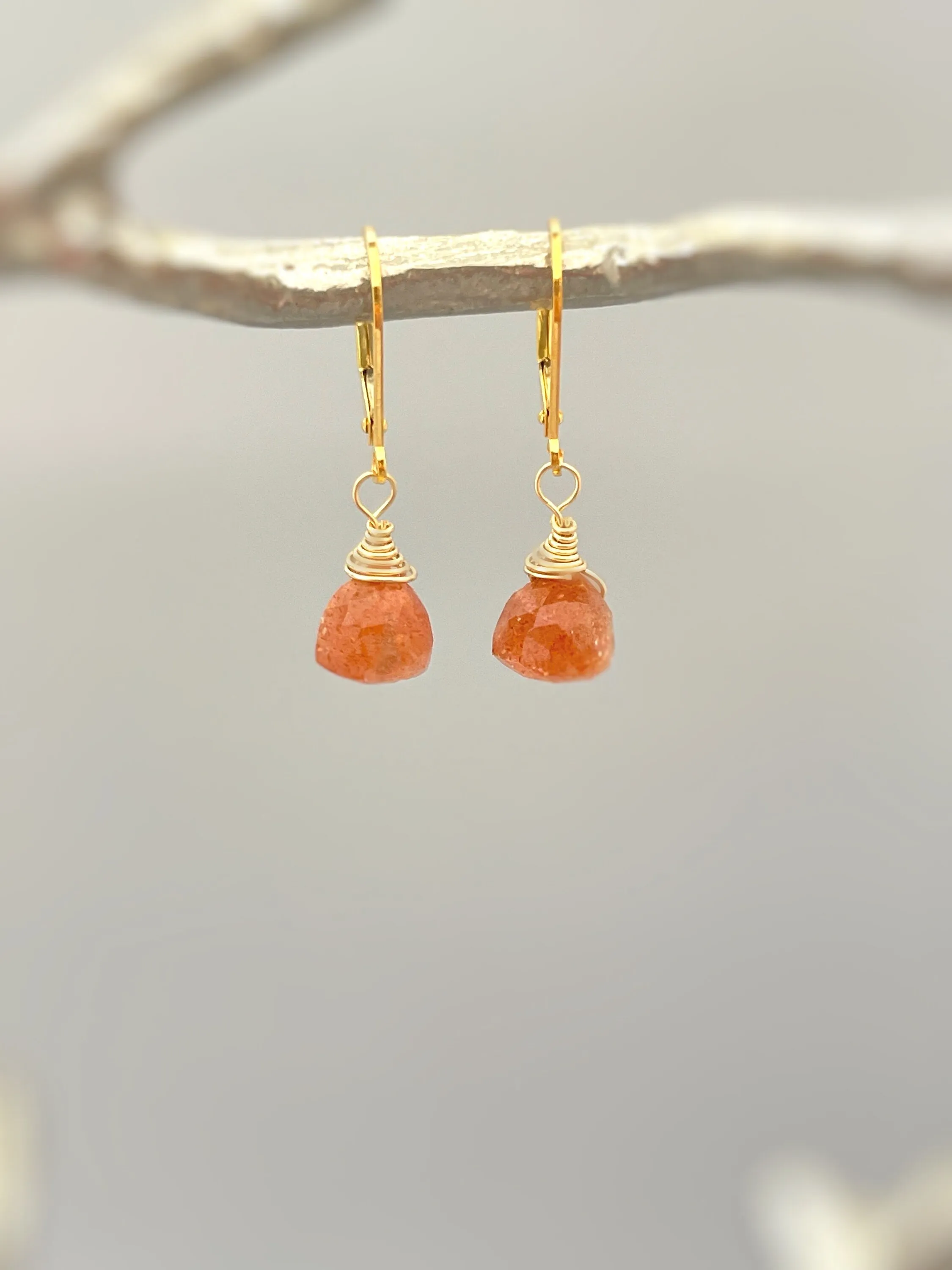 Sunstone earrings dangle 14k gold, Sterling Silver, Rose Gold