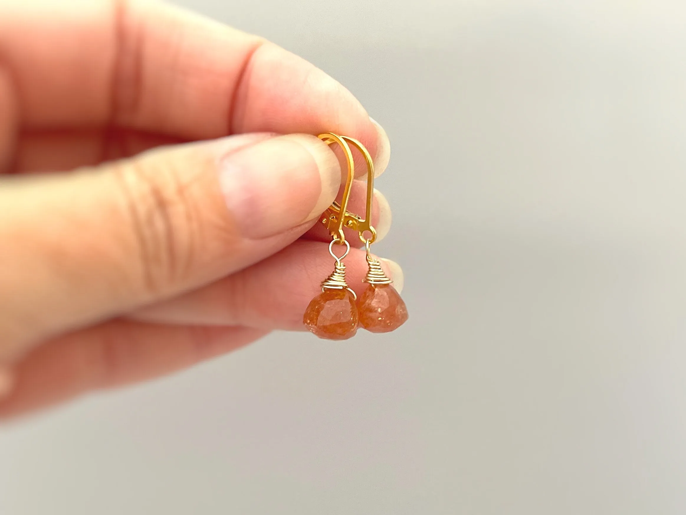 Sunstone earrings dangle 14k gold, Sterling Silver, Rose Gold
