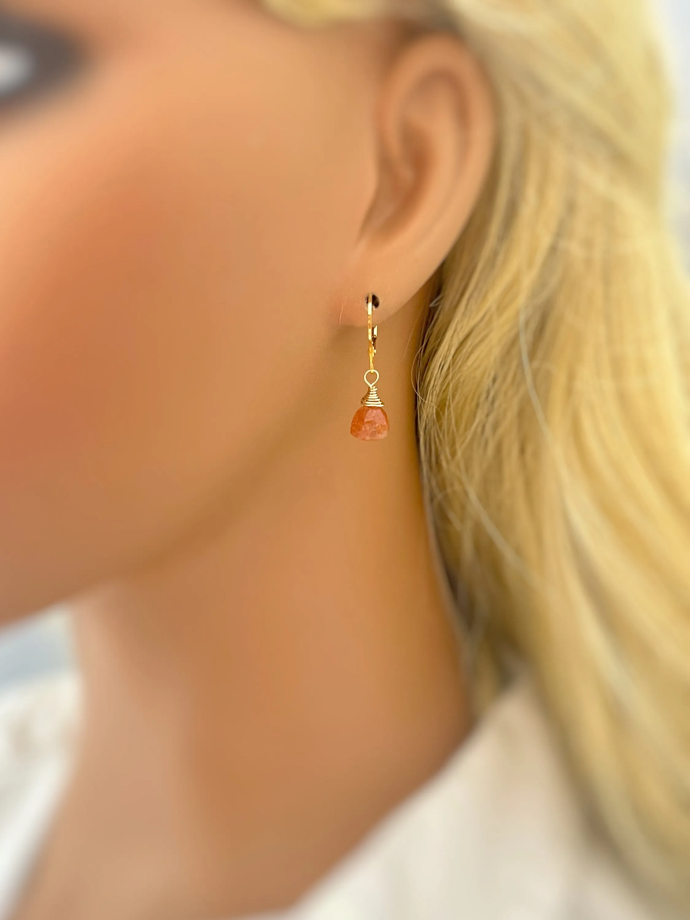 Sunstone earrings dangle 14k gold, Sterling Silver, Rose Gold