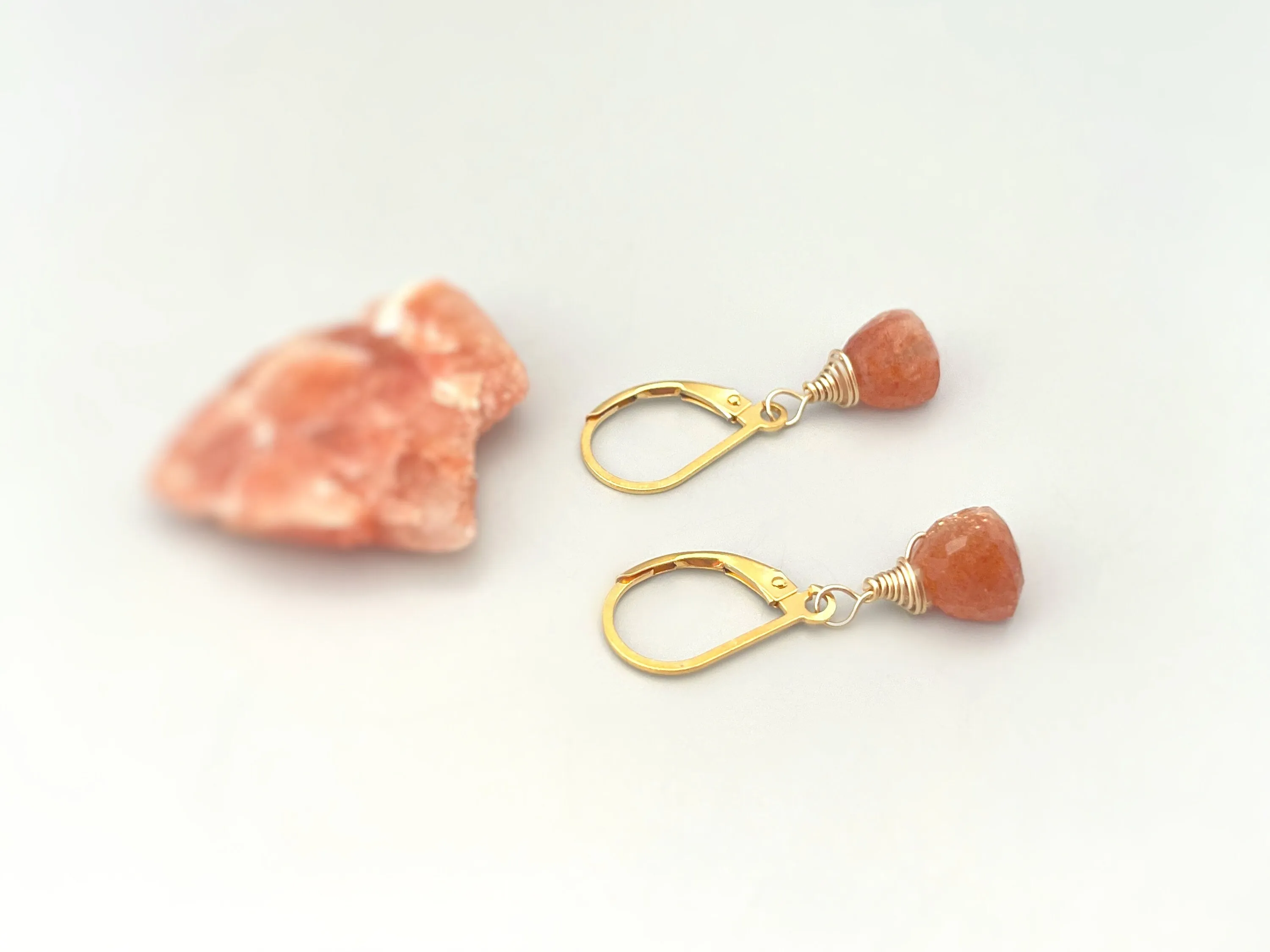 Sunstone earrings dangle 14k gold, Sterling Silver, Rose Gold