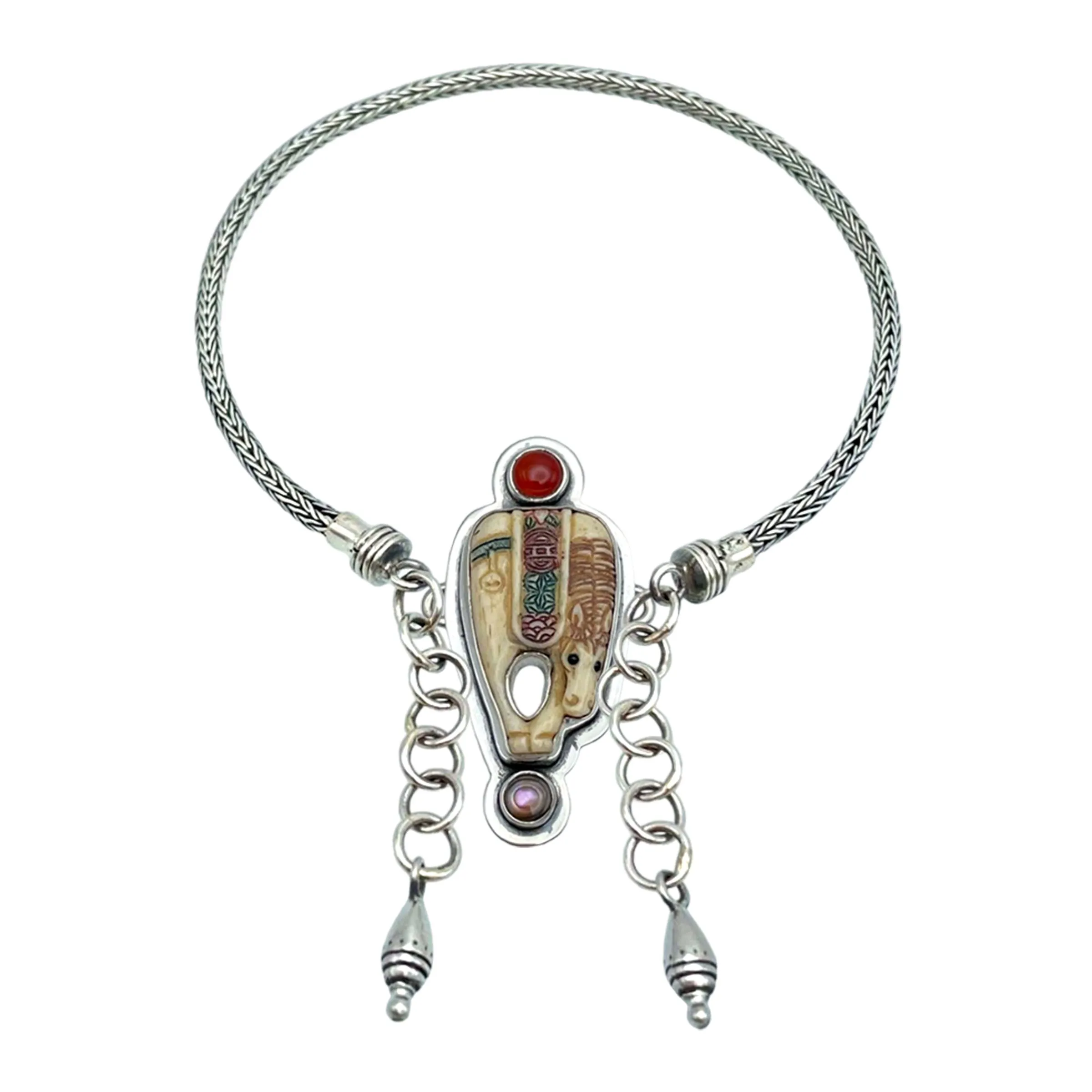 Tabra Jewelry 925 Sterling Silver Braided Adjustable Anklet Connector Chain AK22
