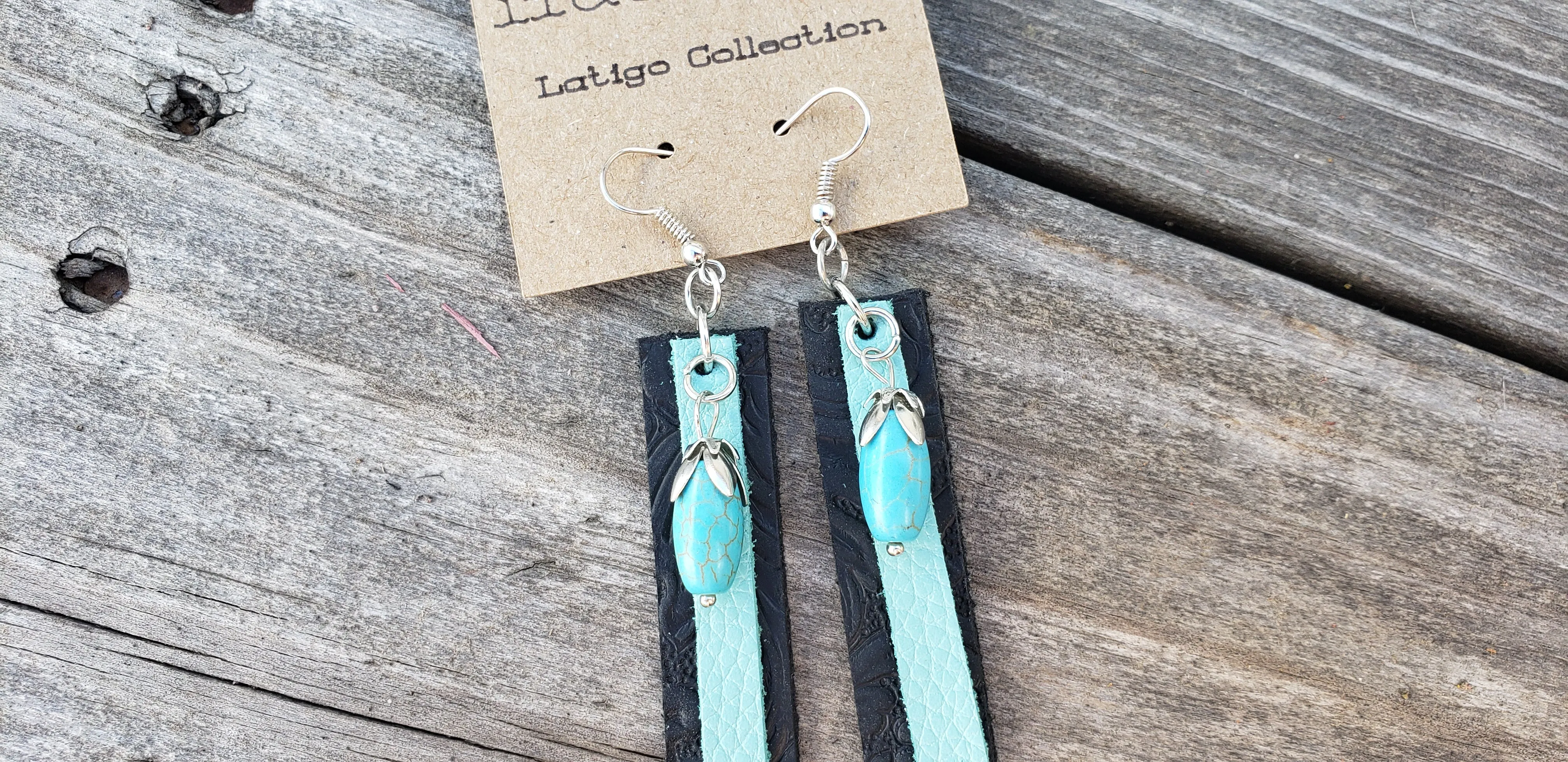 Teal/Teal Drop Latigo Earrings