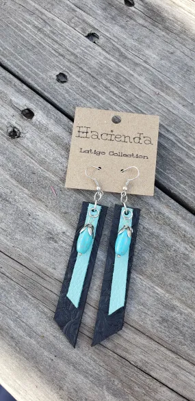 Teal/Teal Drop Latigo Earrings