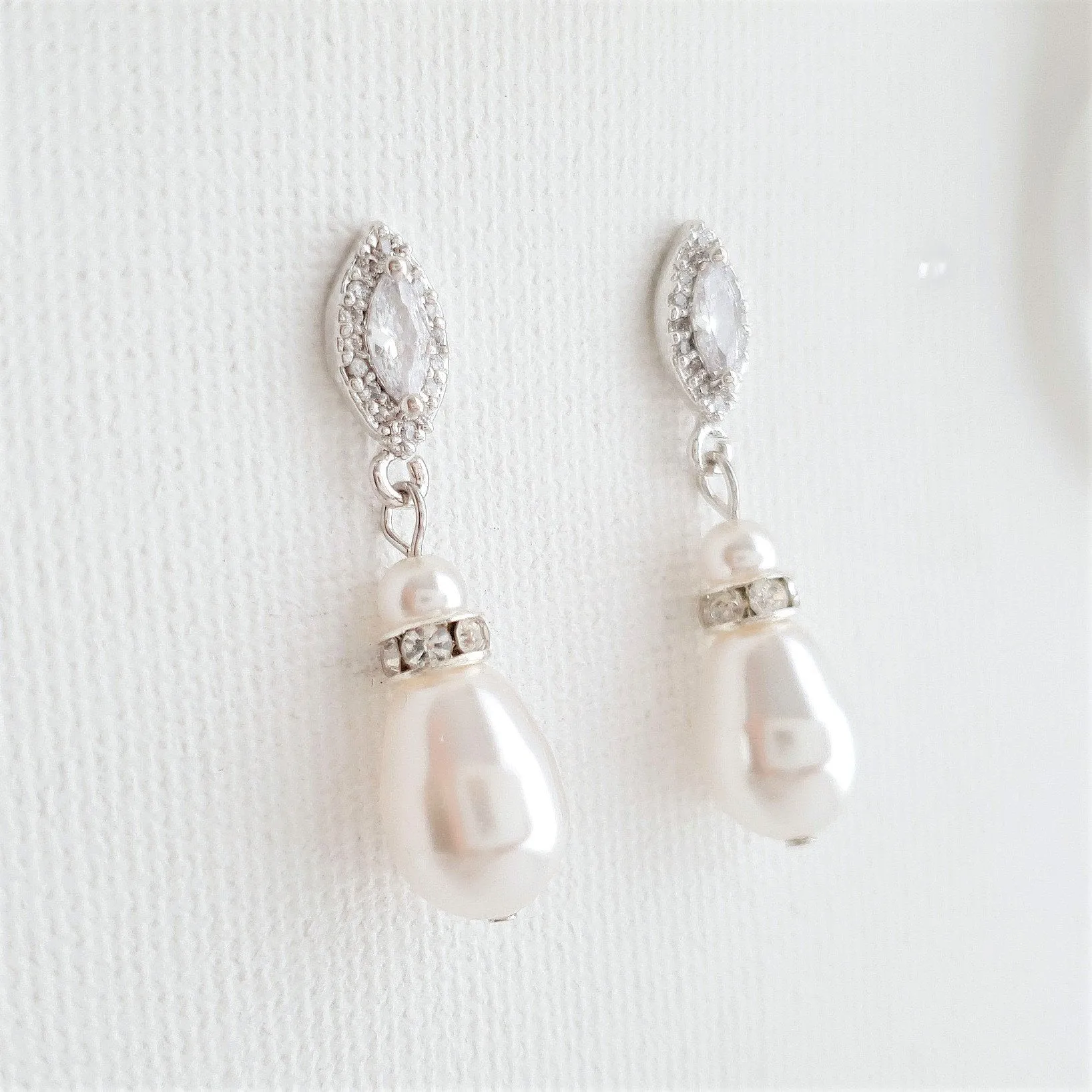 Teardrop Pearl Earrings for Weddings in Silver- Ella