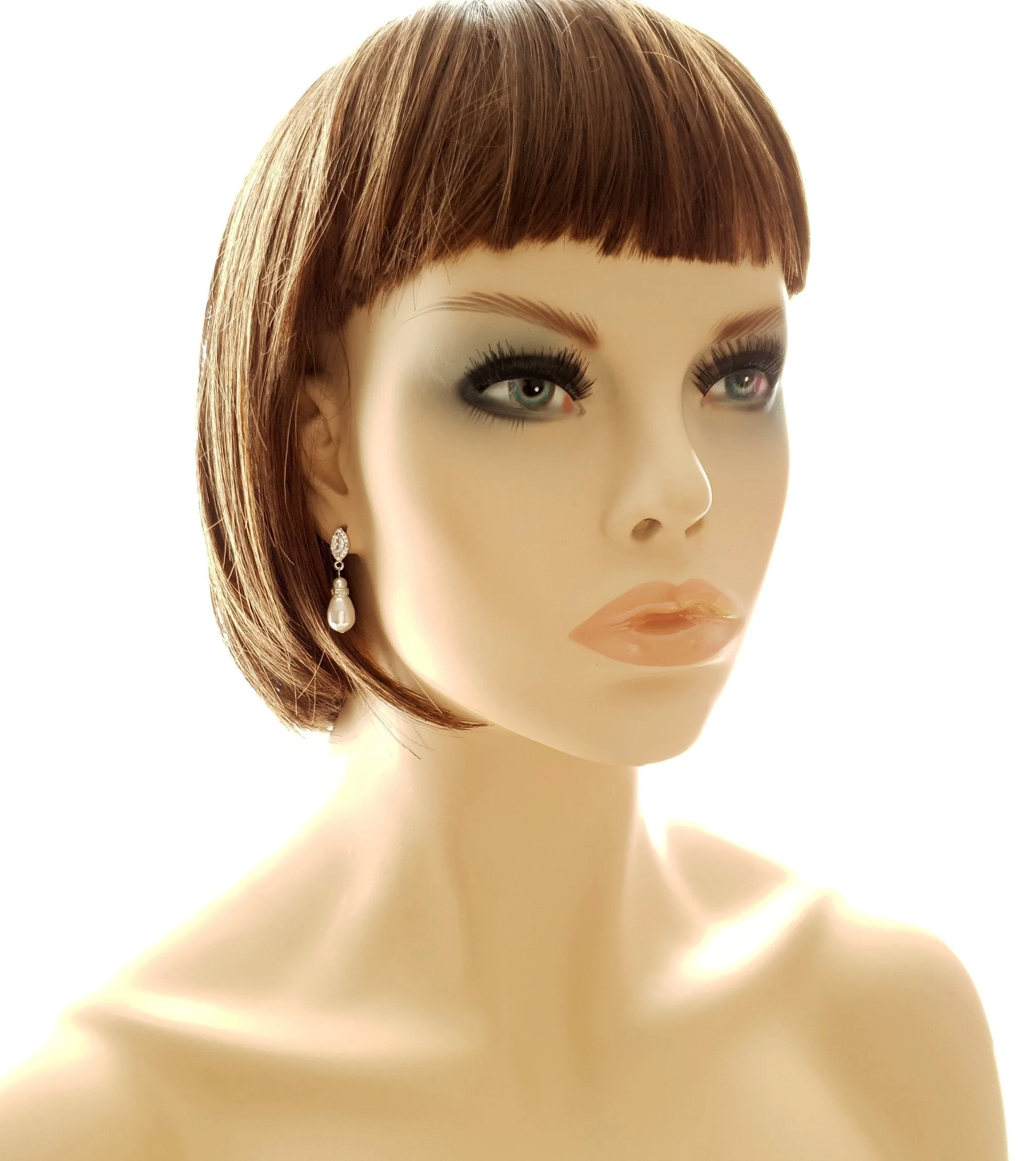 Teardrop Pearl Earrings for Weddings in Silver- Ella