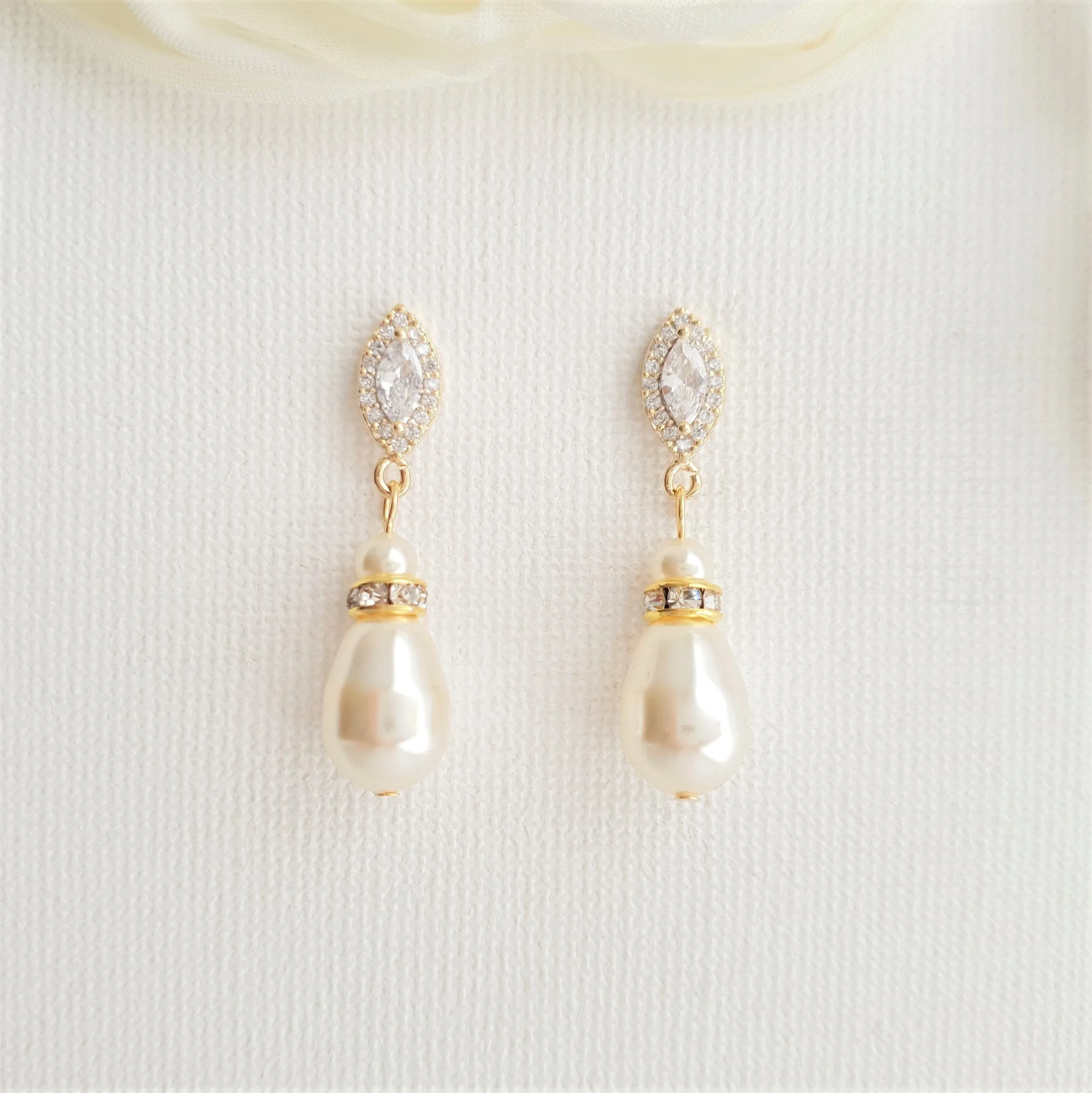 Teardrop Pearl Earrings for Weddings in Silver- Ella