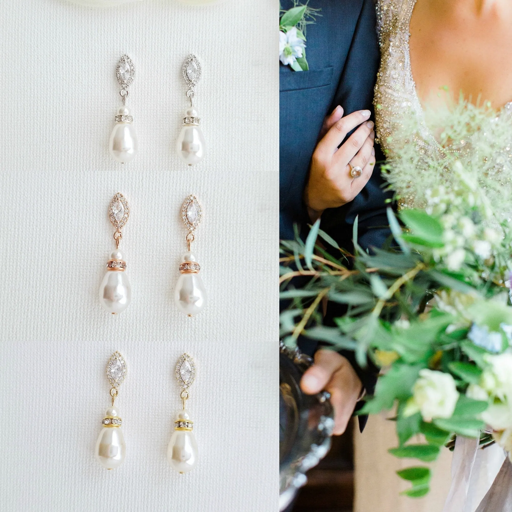 Teardrop Pearl Earrings for Weddings in Silver- Ella