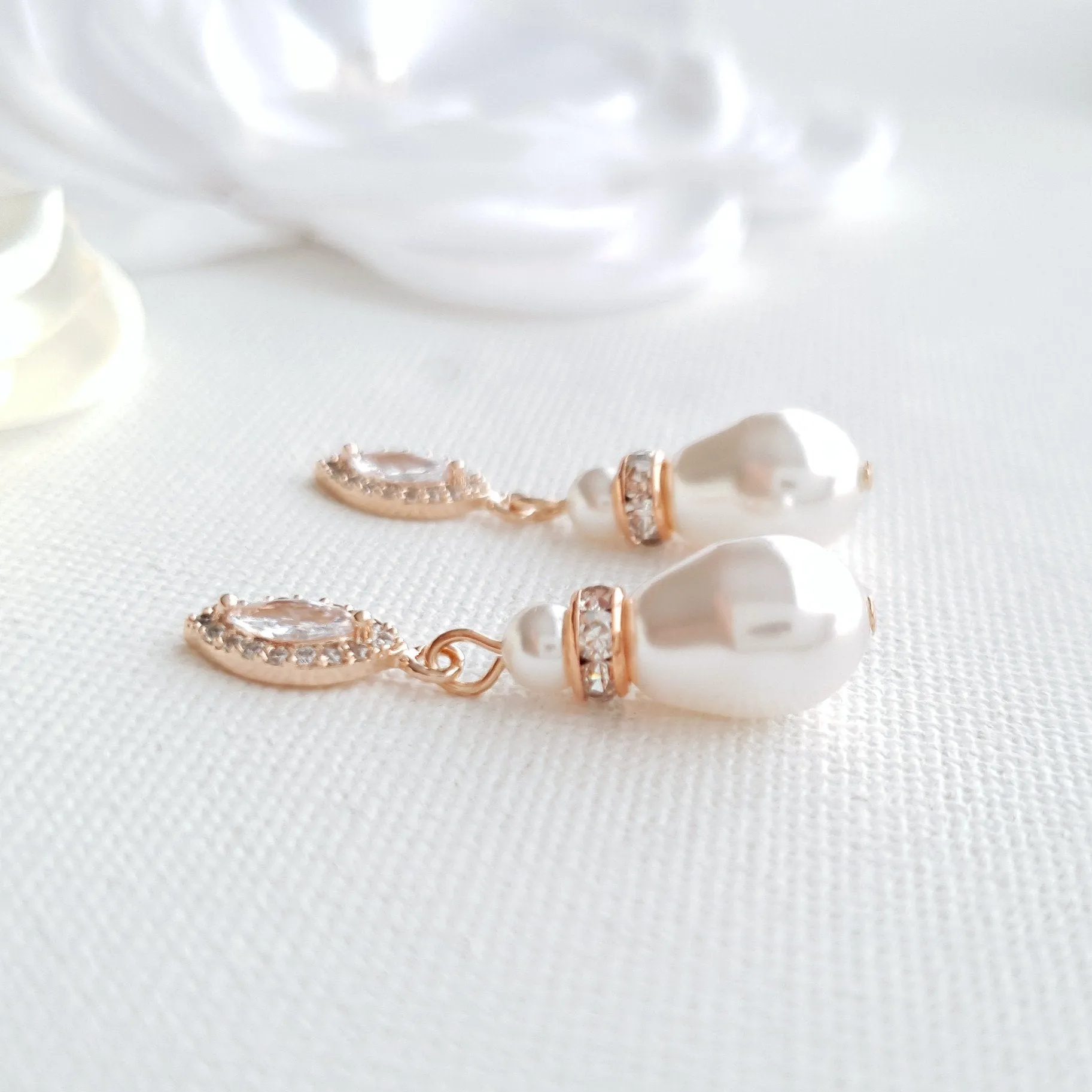 Teardrop Pearl Earrings for Weddings in Silver- Ella