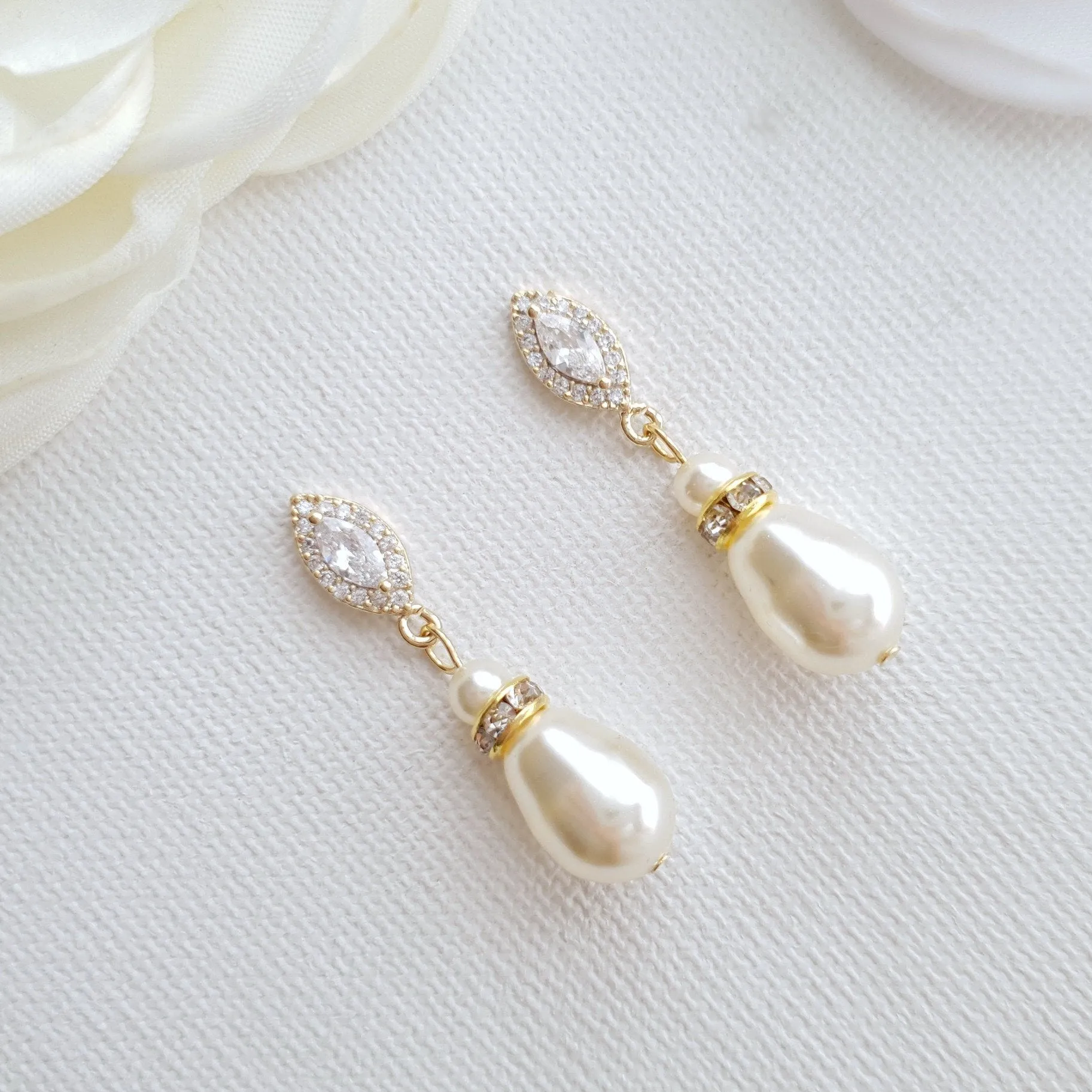 Teardrop Pearl Earrings for Weddings in Silver- Ella