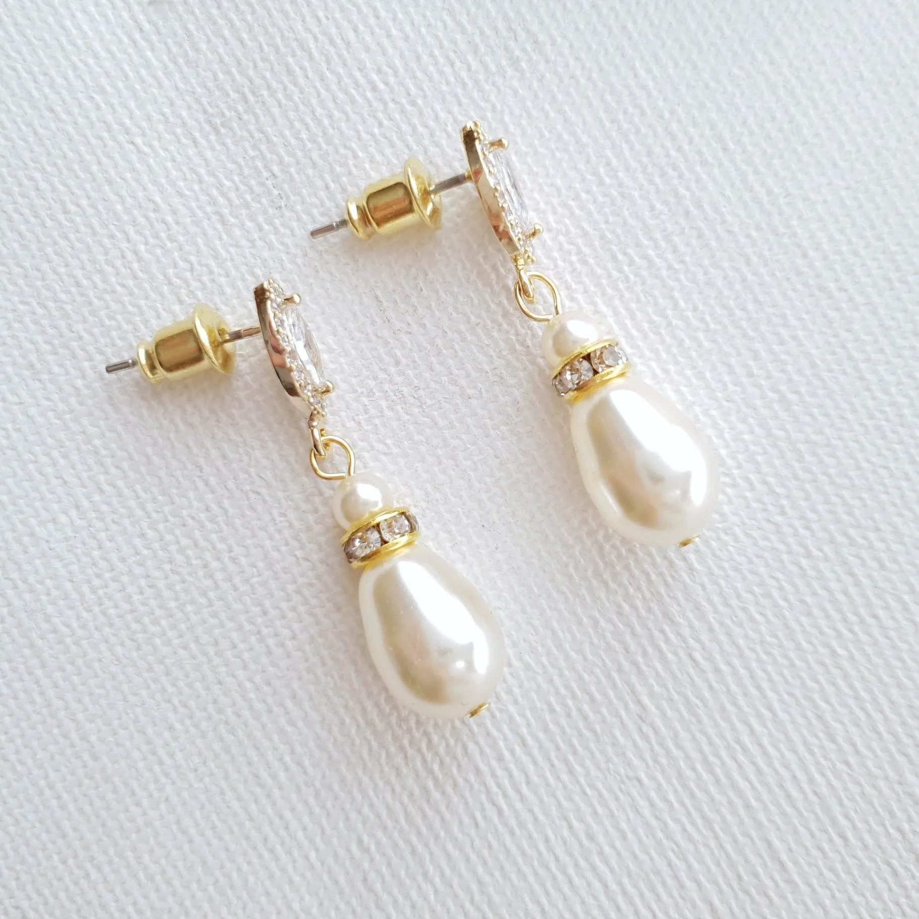 Teardrop Pearl Earrings for Weddings in Silver- Ella