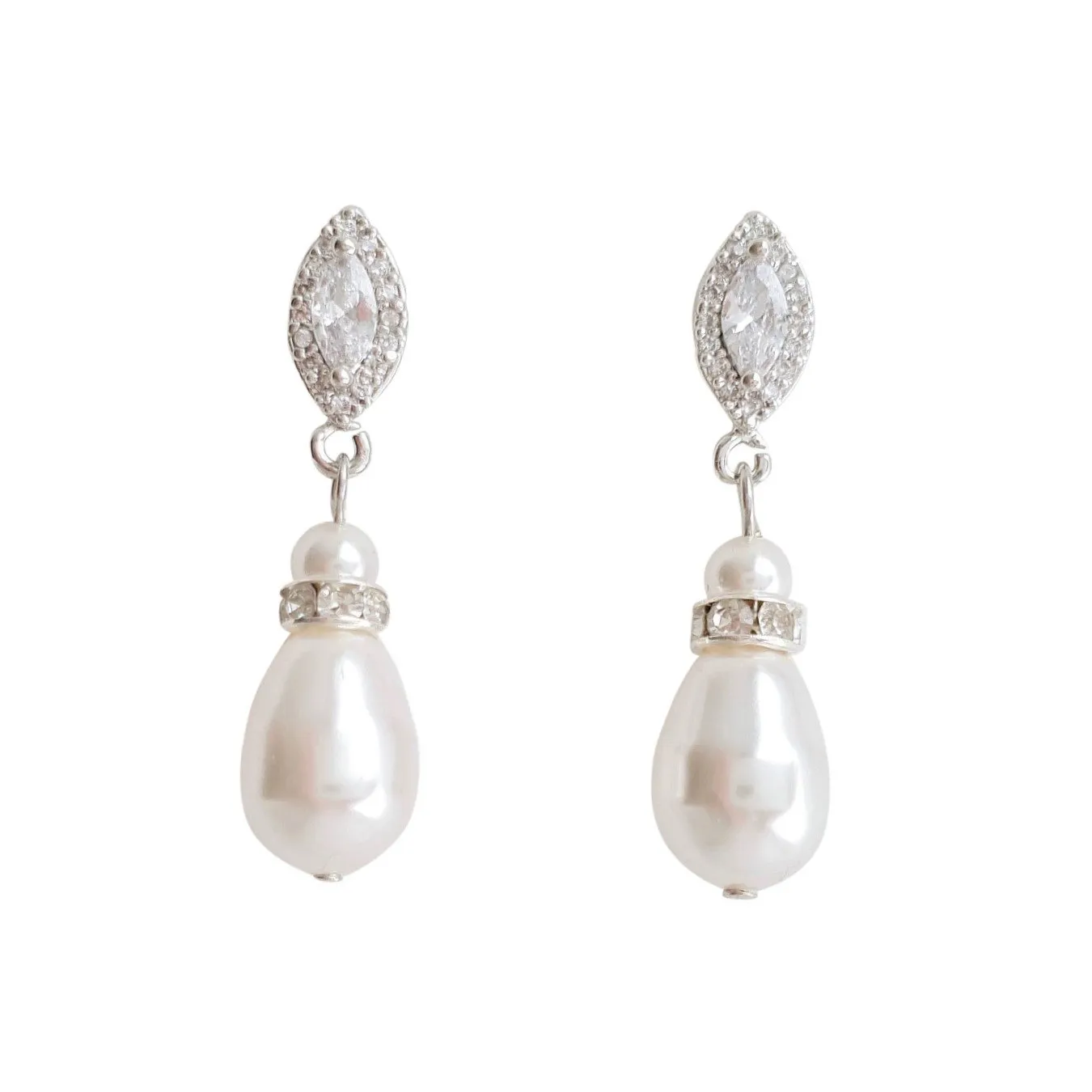 Teardrop Pearl Earrings for Weddings in Silver- Ella