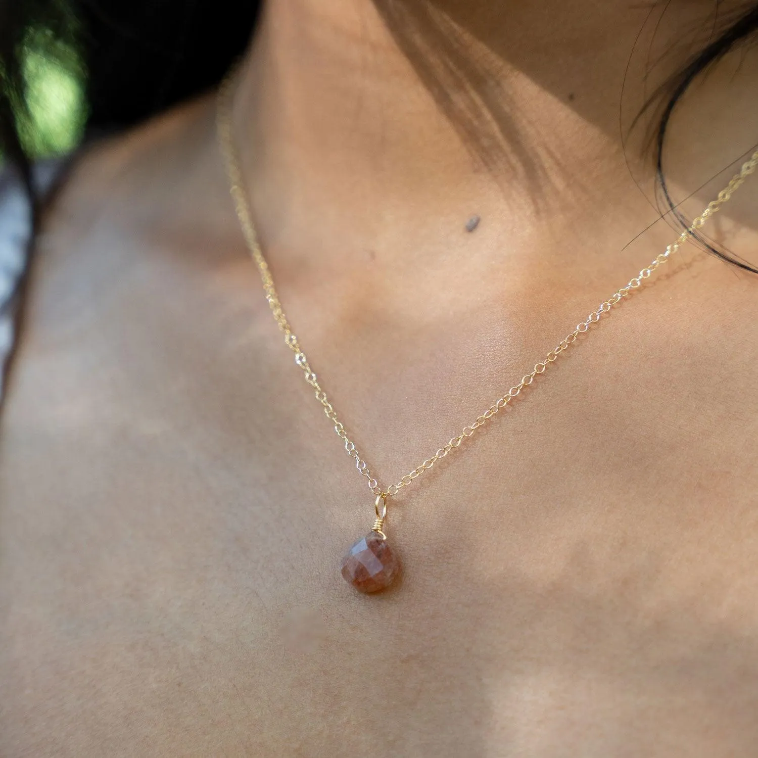 Tiny Sunstone Teardrop Necklace