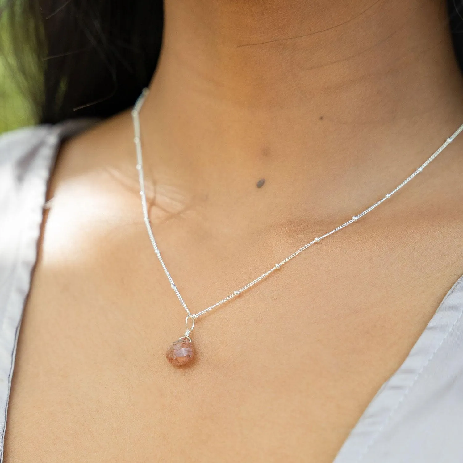 Tiny Sunstone Teardrop Necklace