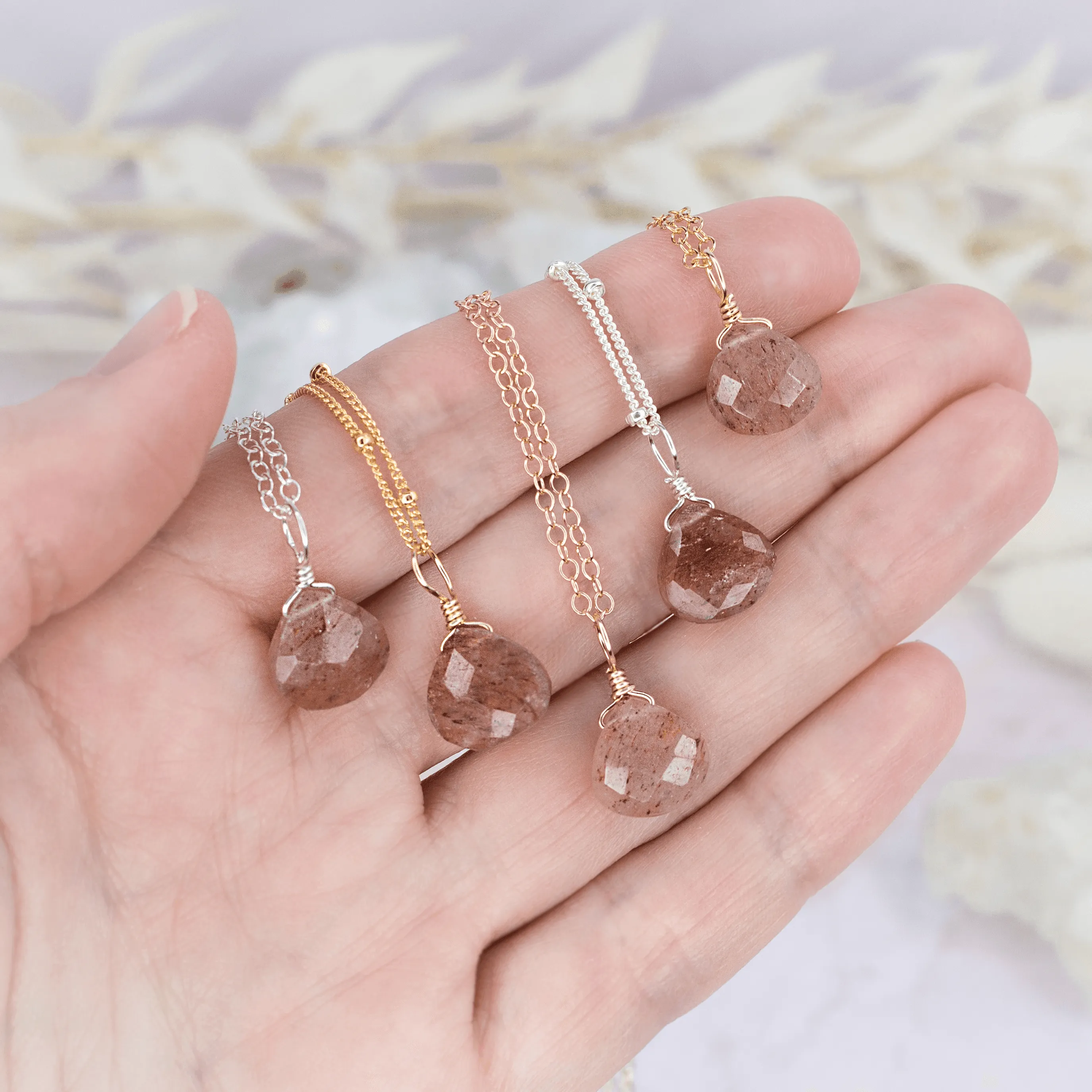 Tiny Sunstone Teardrop Necklace