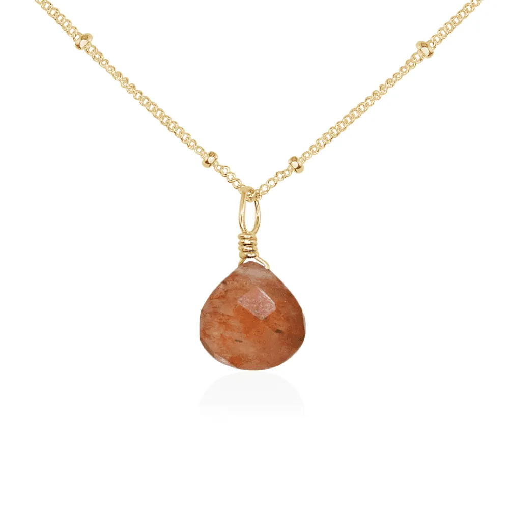 Tiny Sunstone Teardrop Necklace