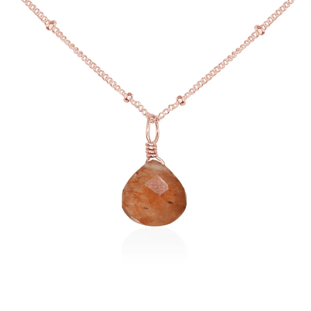Tiny Sunstone Teardrop Necklace