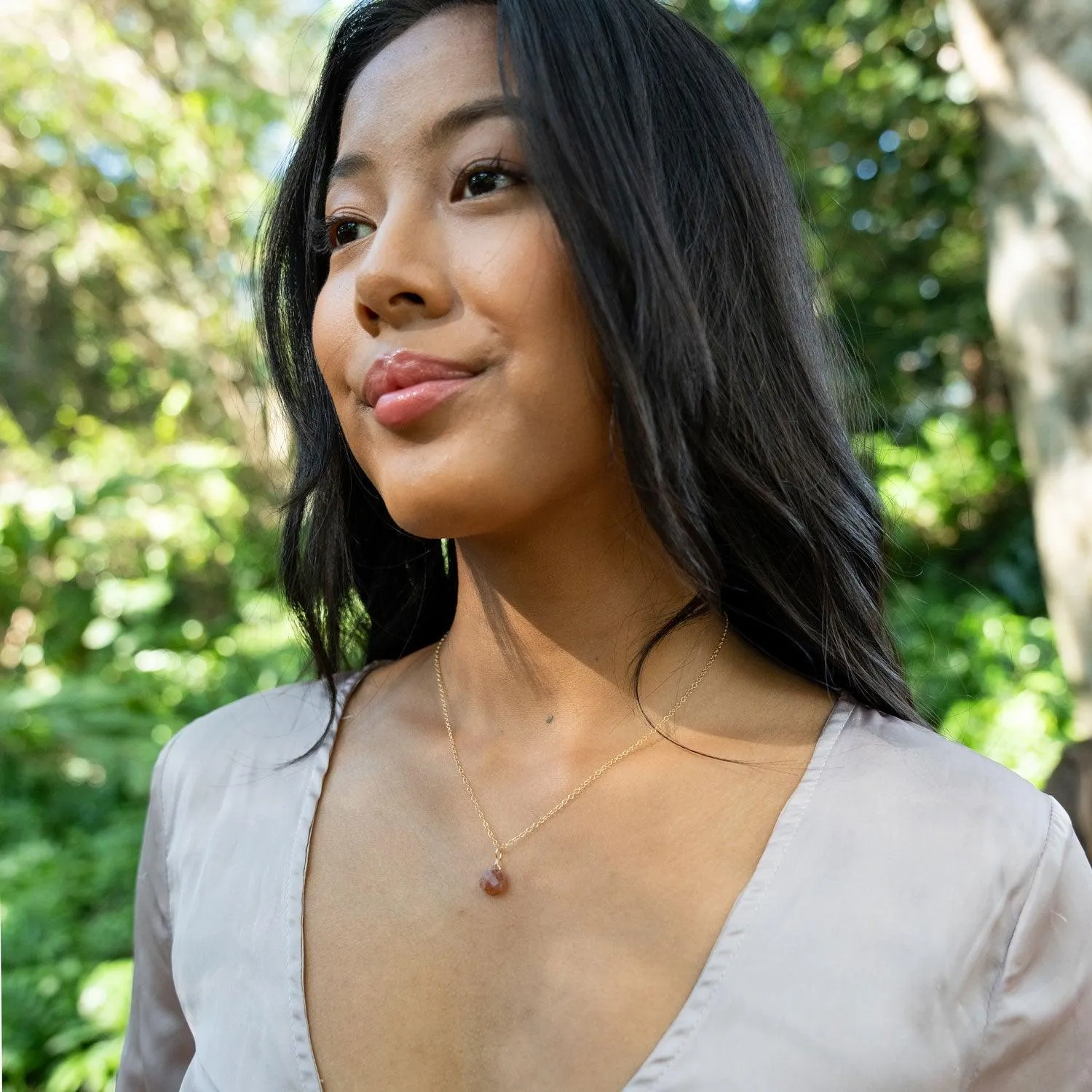 Tiny Sunstone Teardrop Necklace
