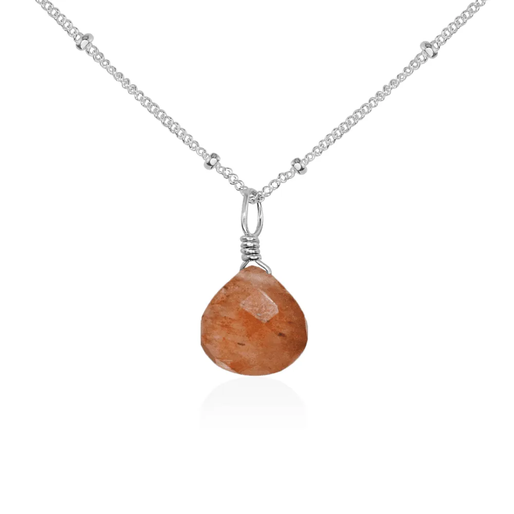 Tiny Sunstone Teardrop Necklace