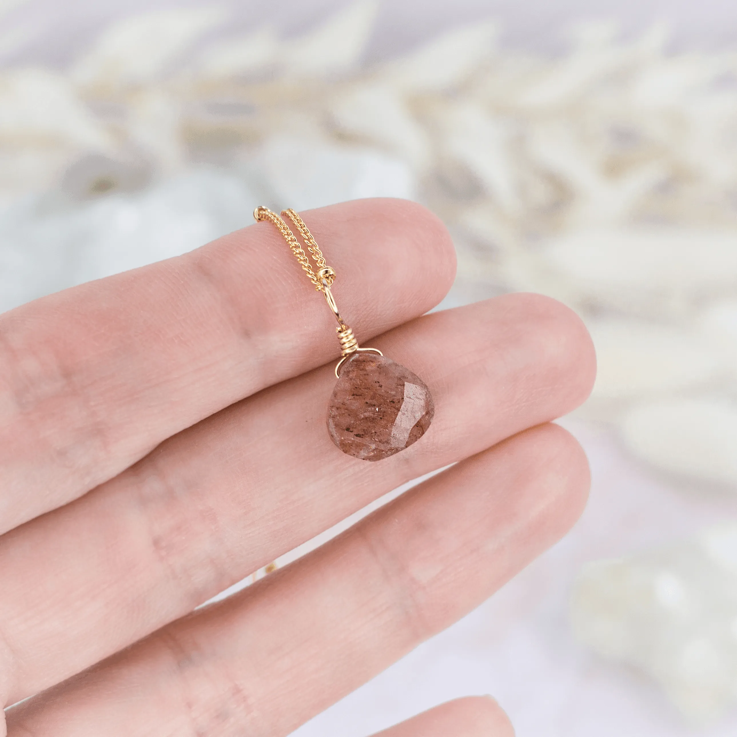 Tiny Sunstone Teardrop Necklace